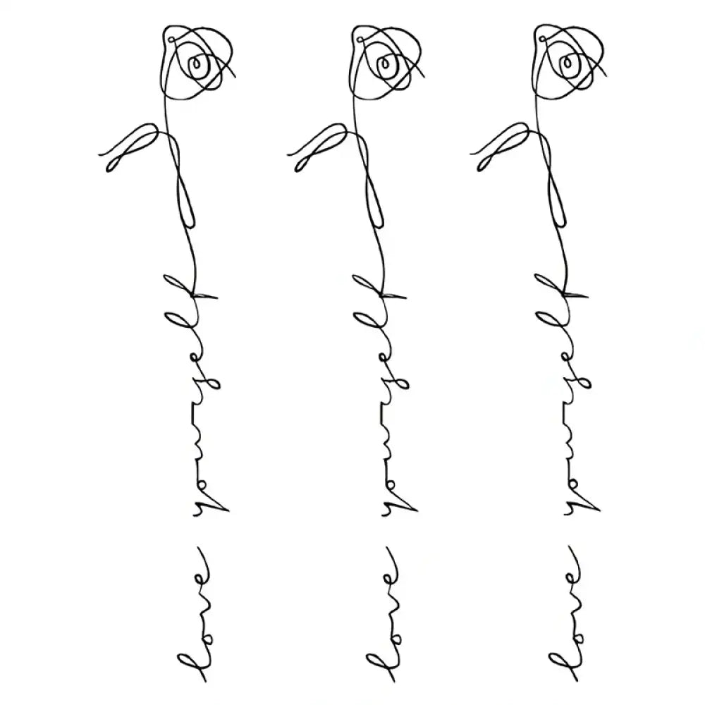 Three black outline rose trio tattoo stickers with Love Yourself text