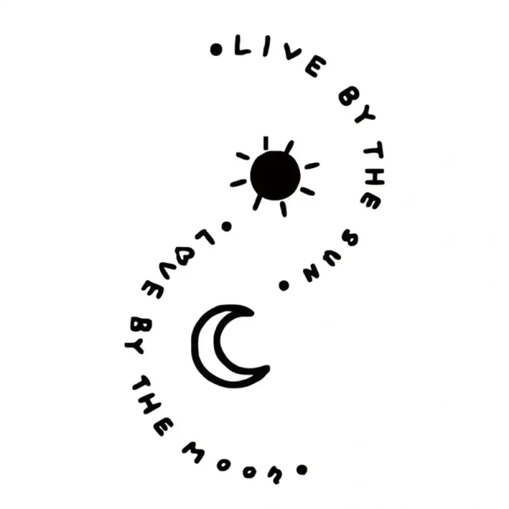 Black and white sun moon spiral tattoo sticker with quote design