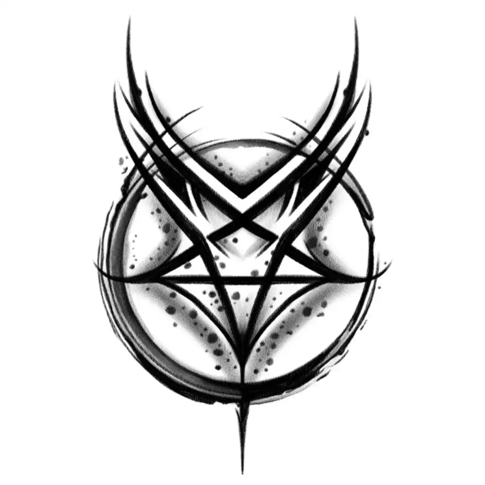 Black and white inverted pentagram evil sign tattoo sticker with spikes