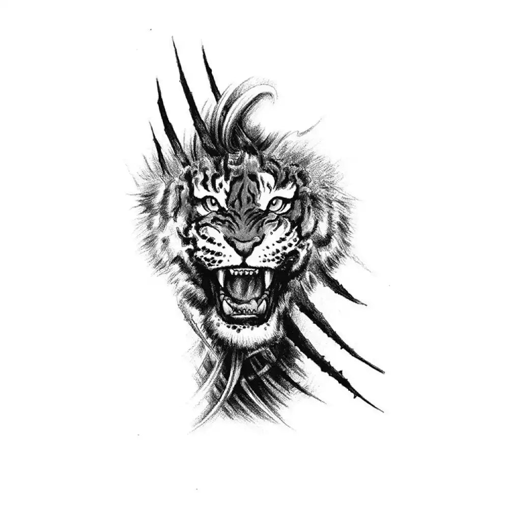 Fierce Tiger 2 small tattoo sticker with roaring tiger head and claw marks