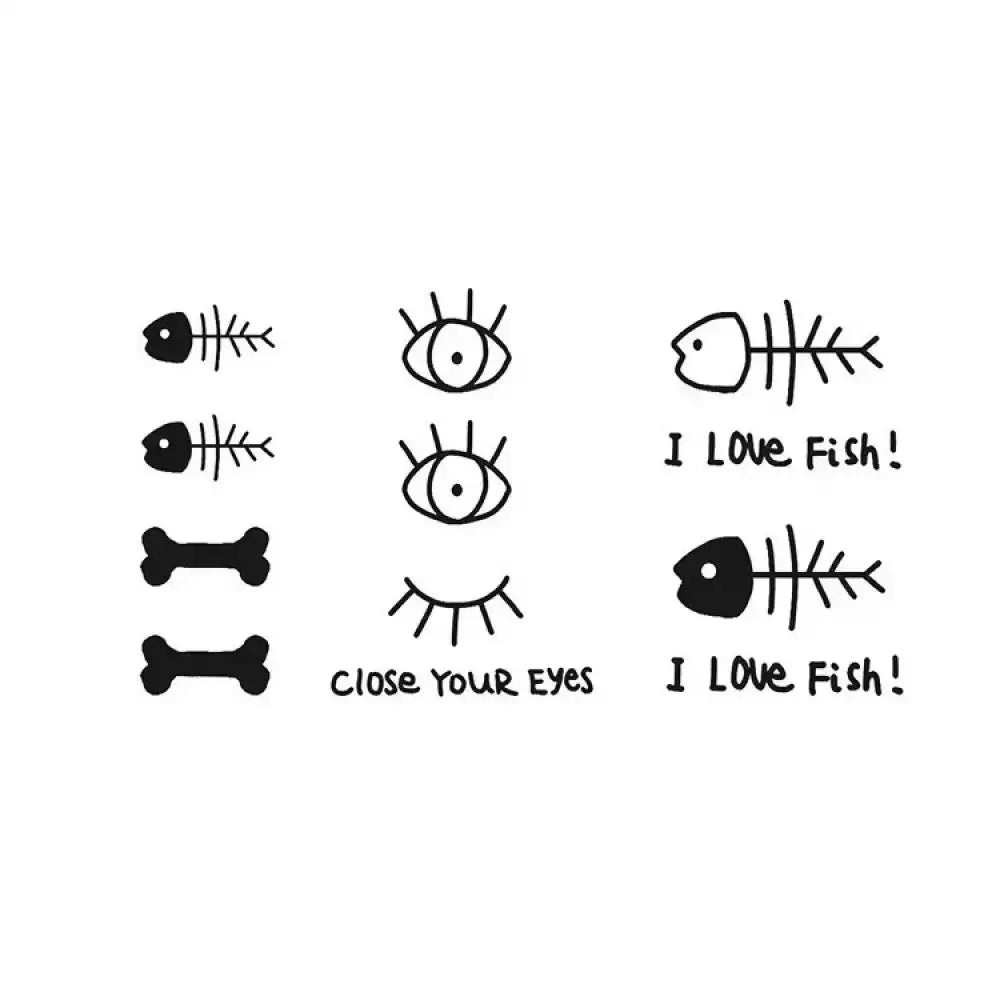 Fish Bone Bundle: Hand-Drawn Fish Bone Tattoo Sticker Illustrations