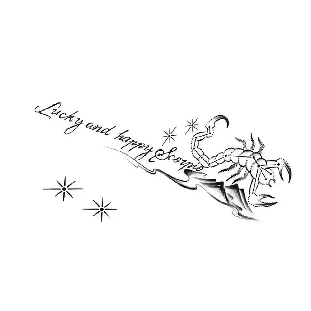 Black and white Scorpio tattoo sticker design with stars for Happy Scorpio