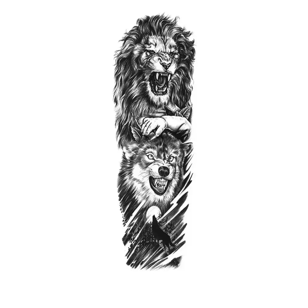Roaring lion and snarling lone wolf small tattoo sticker design