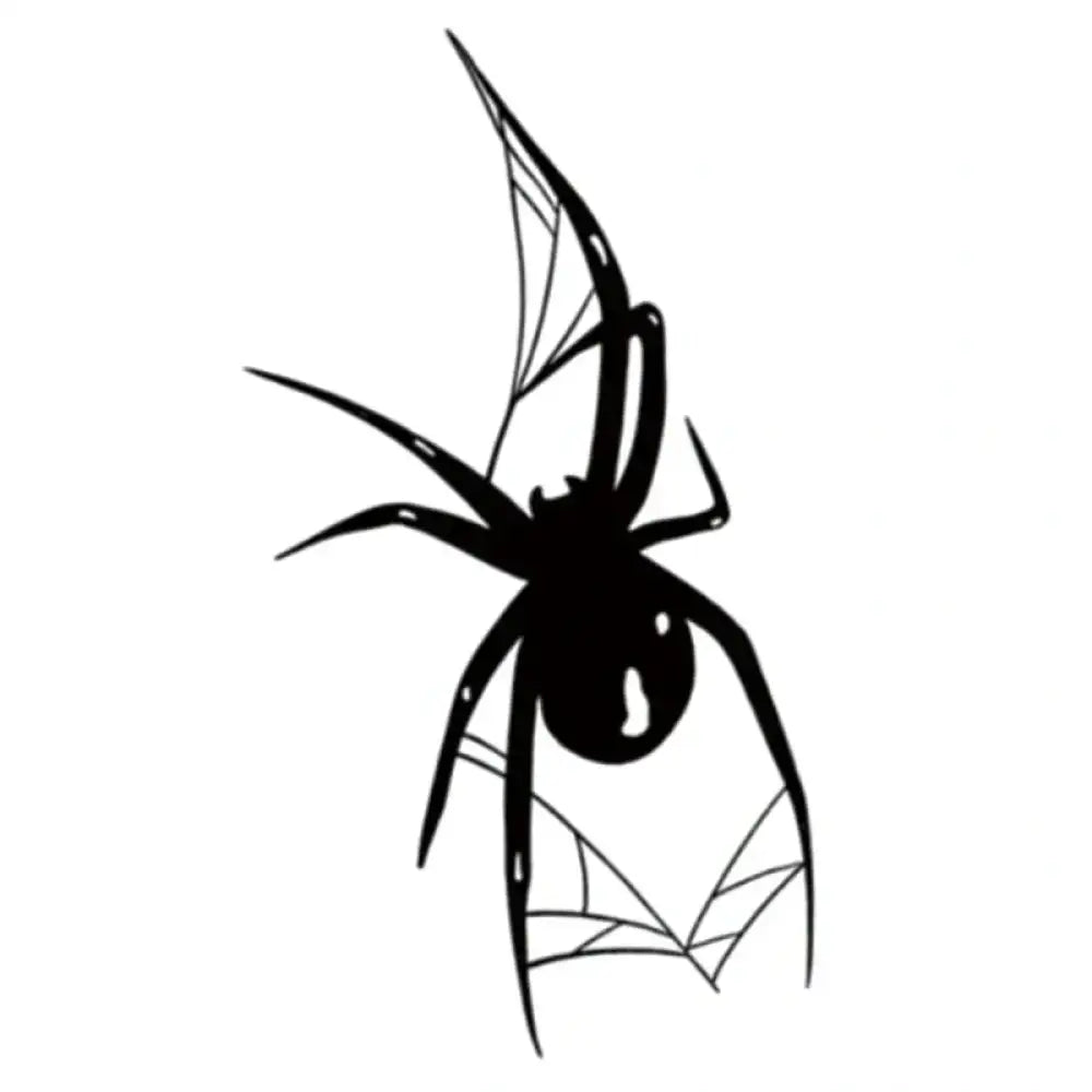 Minimal spider tattoo sticker of black spider with partial web