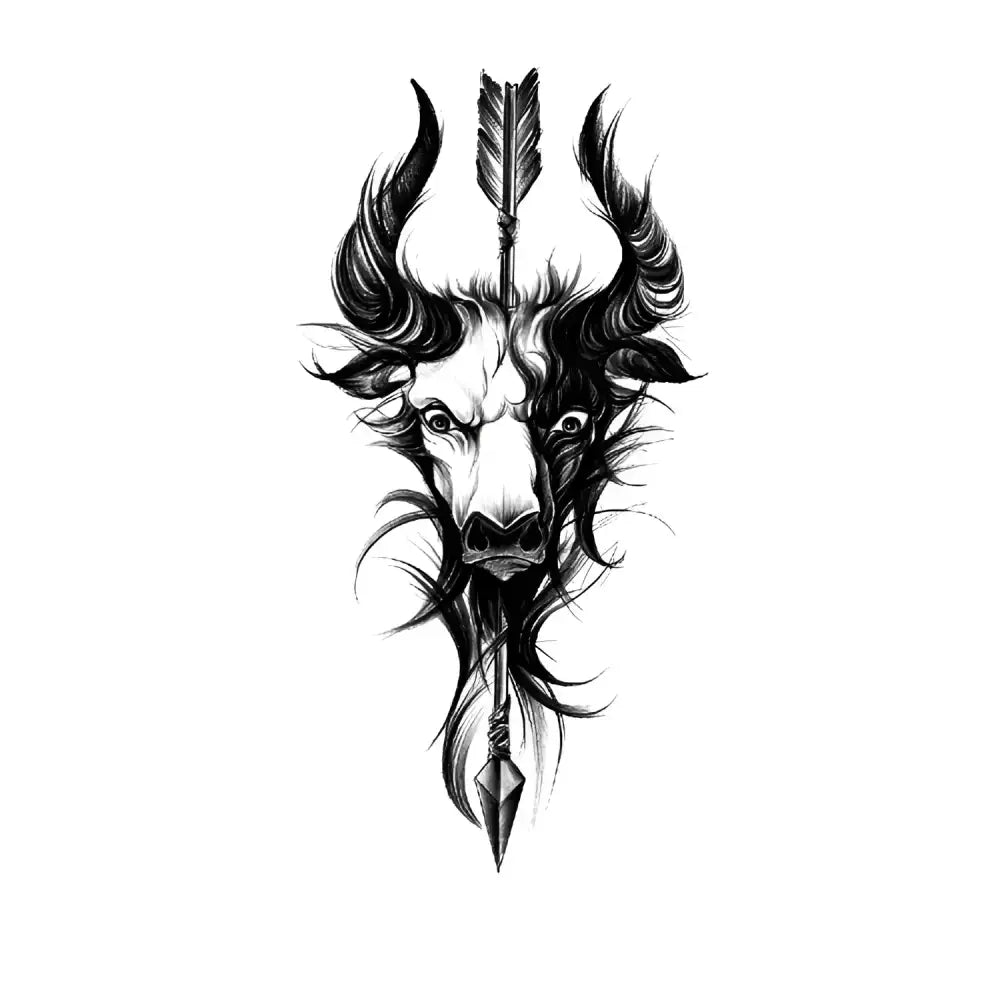 Pierced Taurus Soul black and white bull head tattoo sticker with arrow