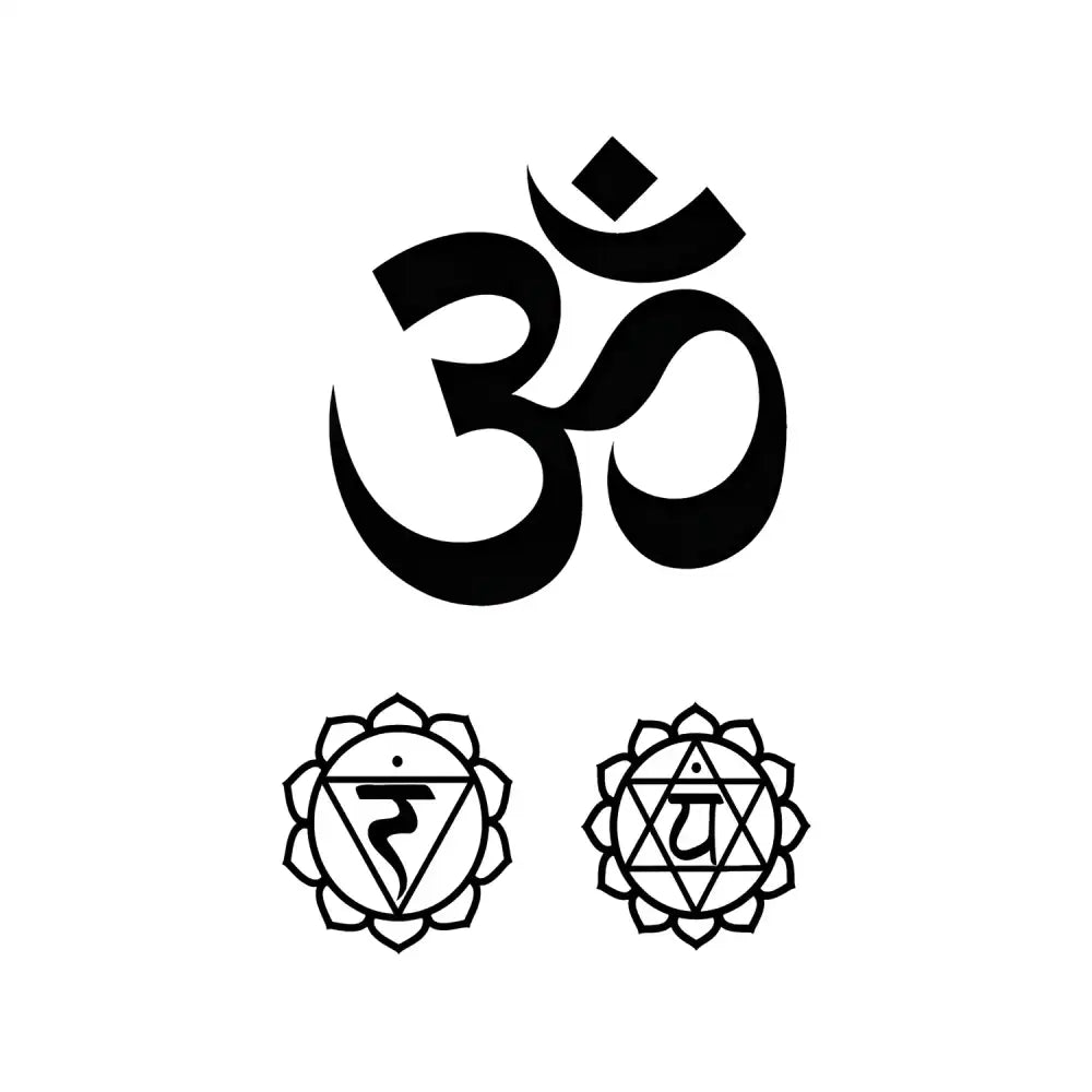 Black Om and chakra symbols in Sacred Resonance small tattoo sticker