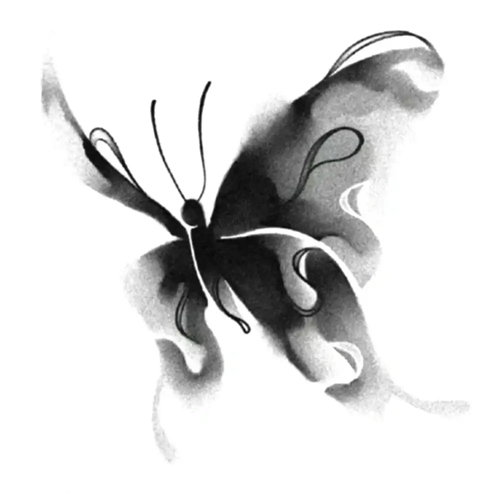 Monochrome shadow butterfly illustration with ink-like wings for small tattoo sticker