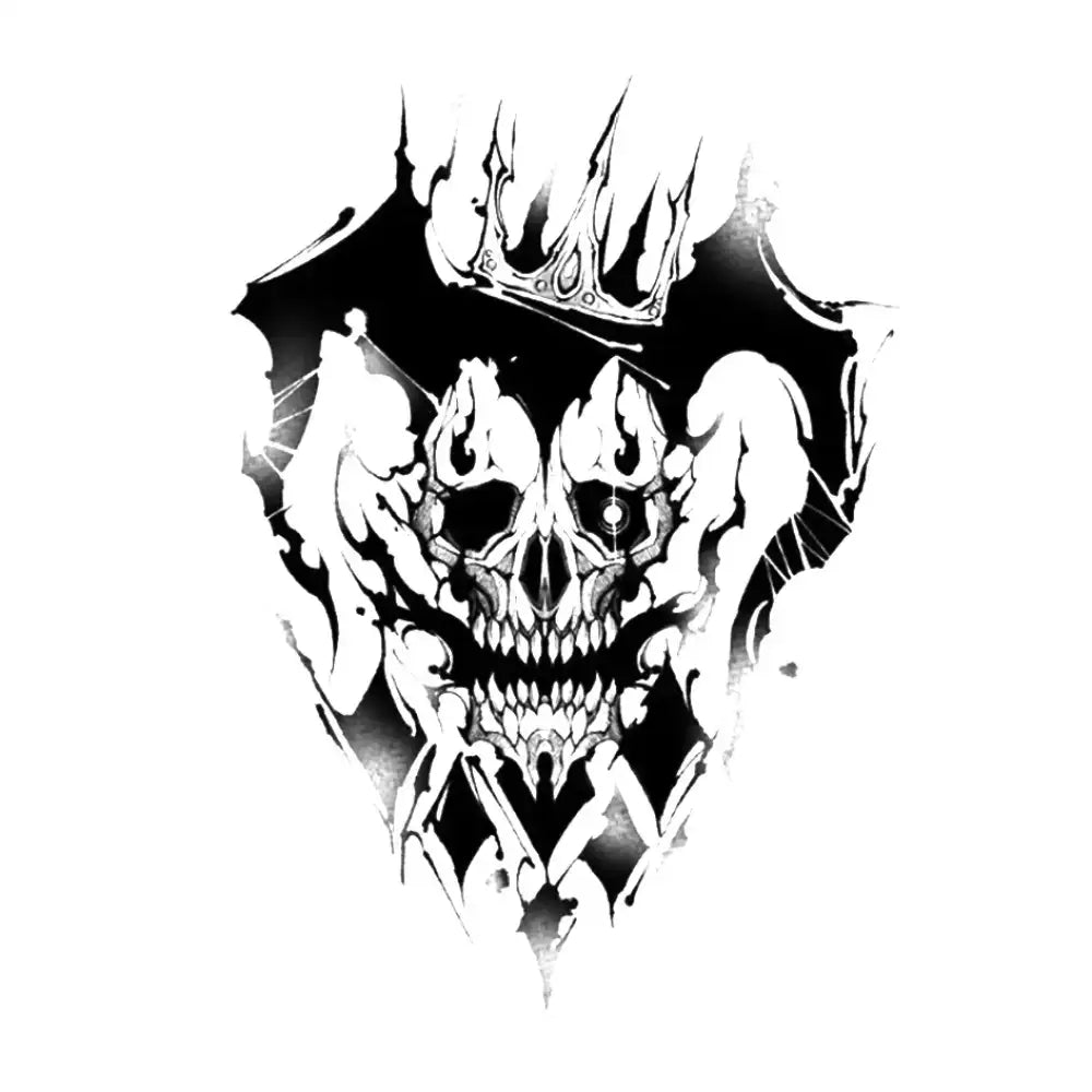 Black and white crowned skull emblem for Skull Clown small tattoo sticker