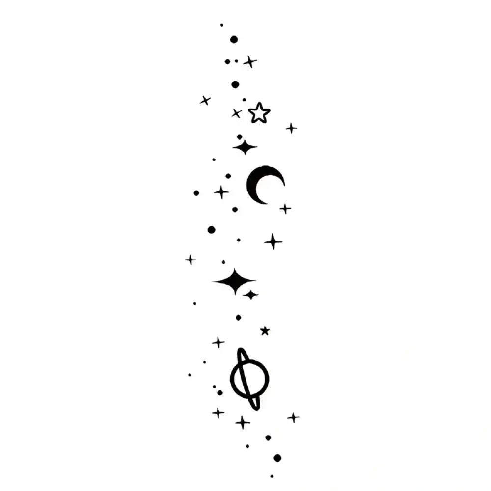 Starry moon and planet small tattoo sticker design with stars and crescent moon