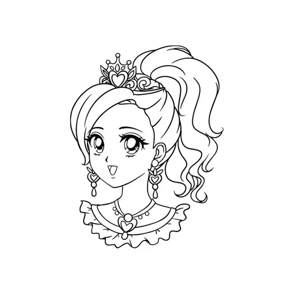 Anime princess head in Sweetheart Tiara with crown, earrings, necklace tattoo sticker