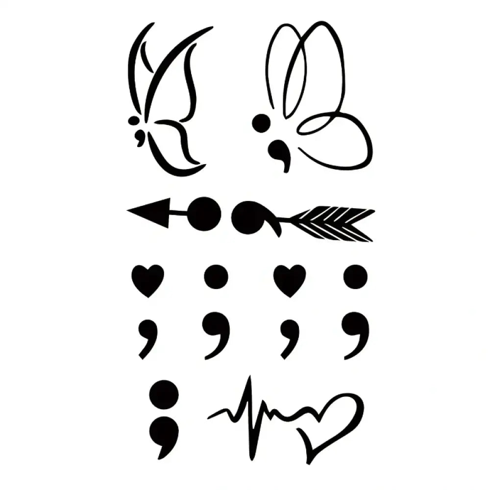 Sheet of black semicolon symbols mix small tattoo stickers