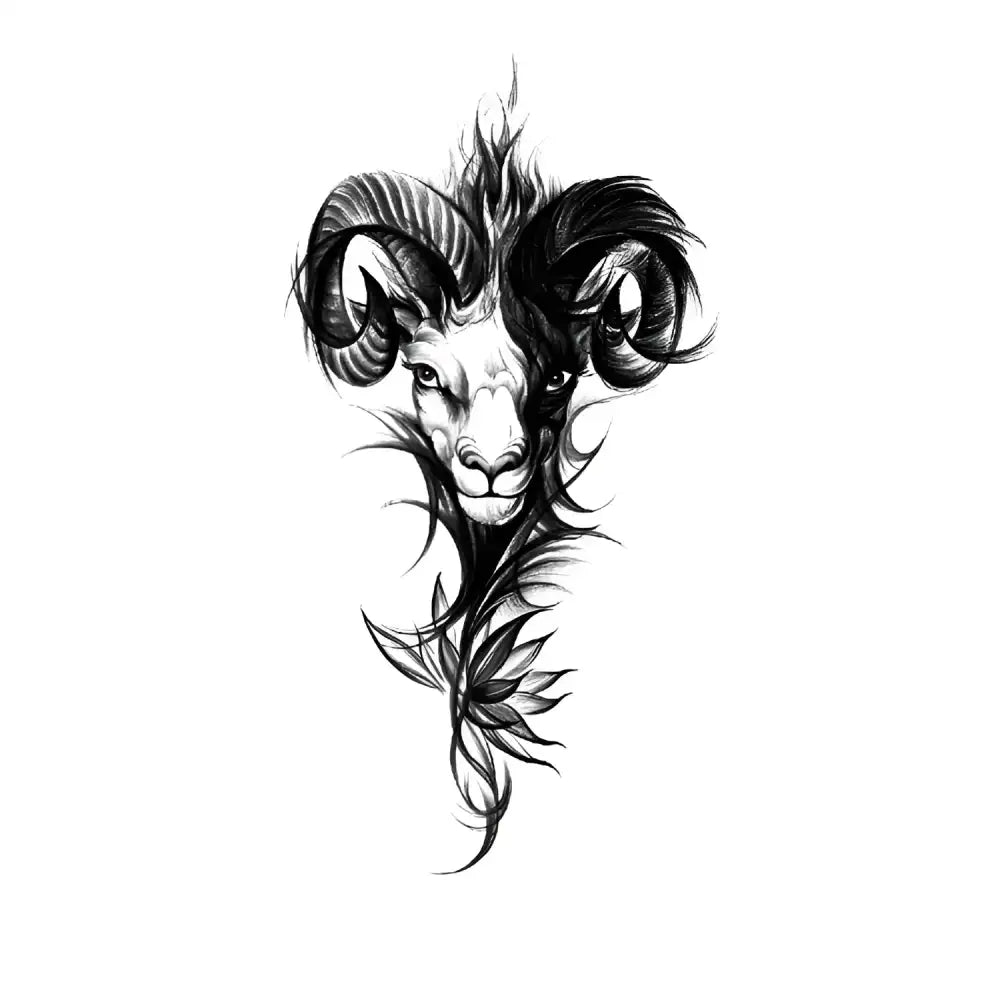 Stylized black and white thorned Aries soul ram head tattoo sticker design