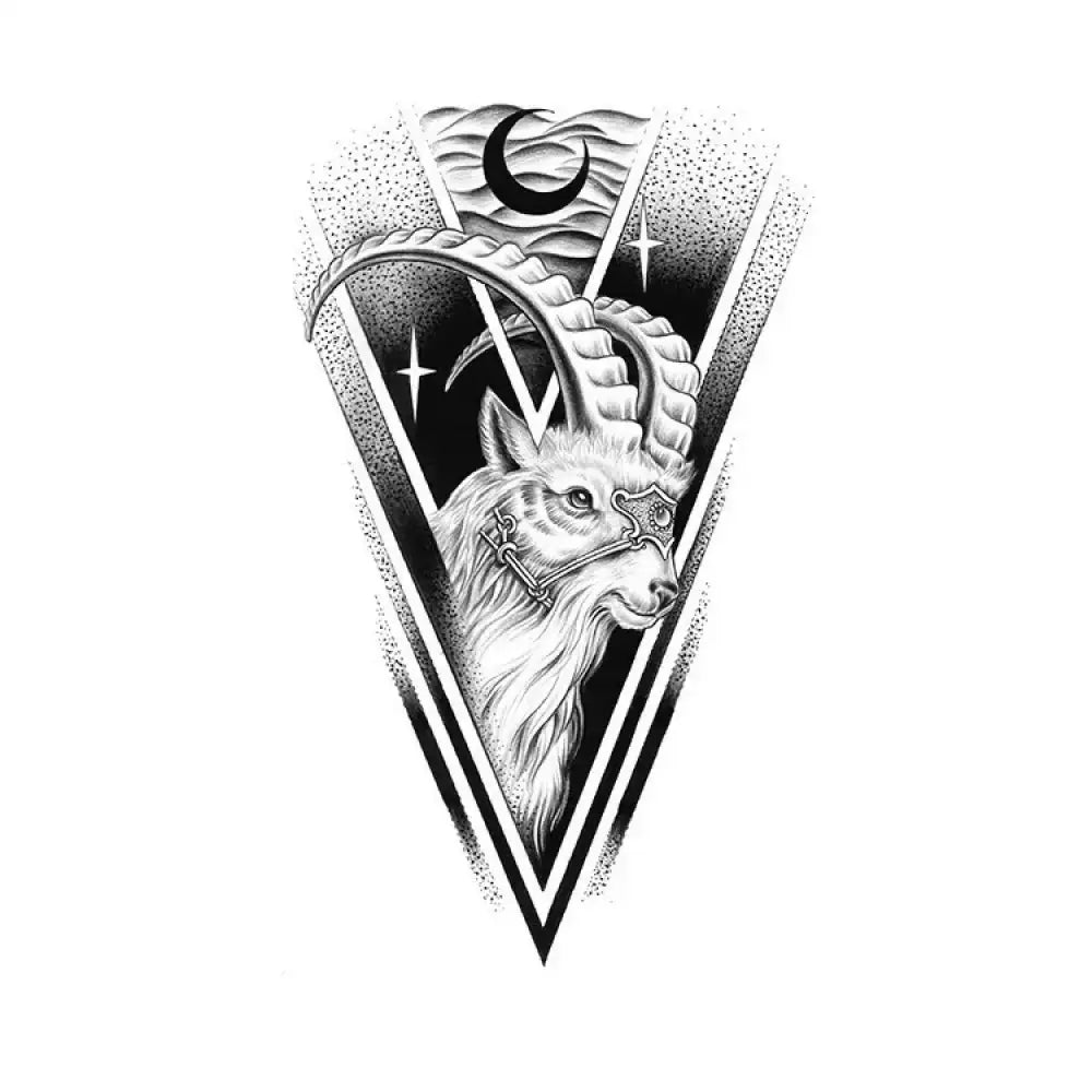 Majestic ibex in ornate headgear, mystical triangle zodiac goat tattoo sticker