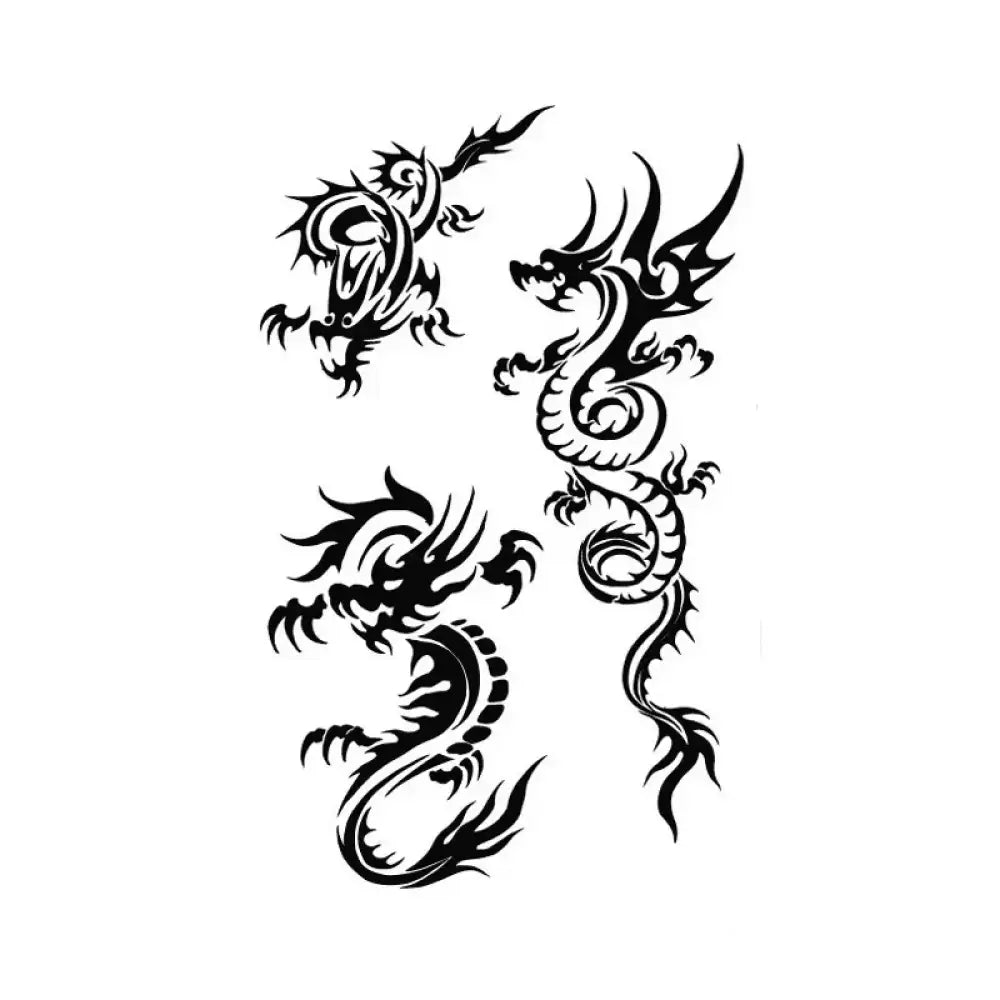 Tribal Dragon Trio: Set of Three Black Tribal Dragon Tattoo Stickers