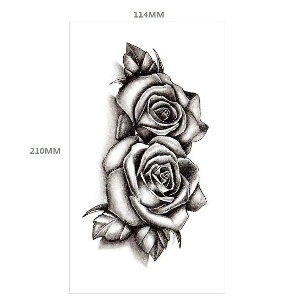 Temporary tattoo design XQB-14 with shaded black and white roses, 11.4 x 21 cm
