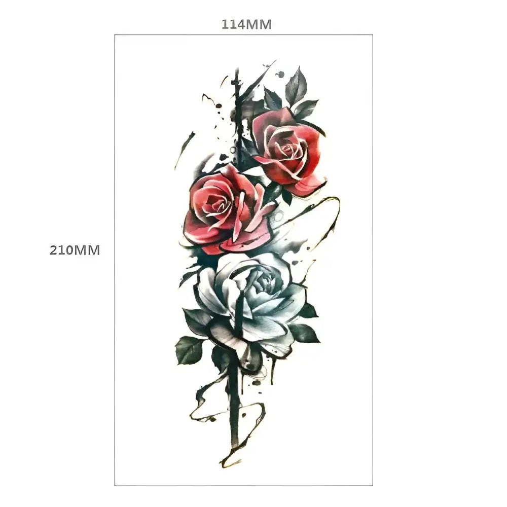 Temporary Tattoo Design XQB-19: Three Roses in Red and White