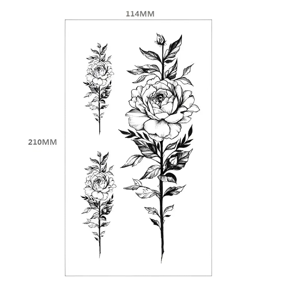 Temporary Tattoo Design XQB-23: Black and White Floral Sheet
