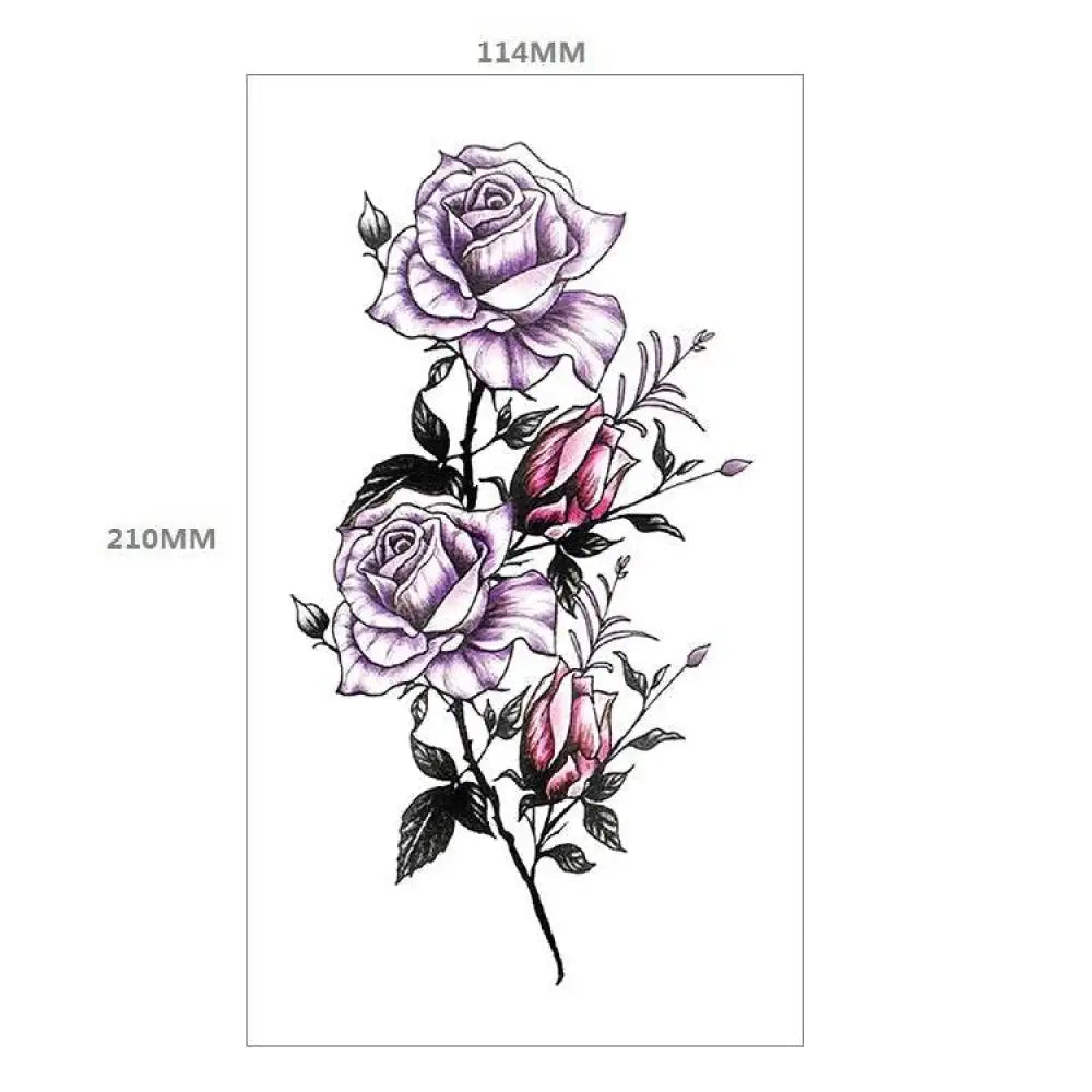 Temporary Tattoo Design XQB-9: Purple and Pink Roses with Green Leaves