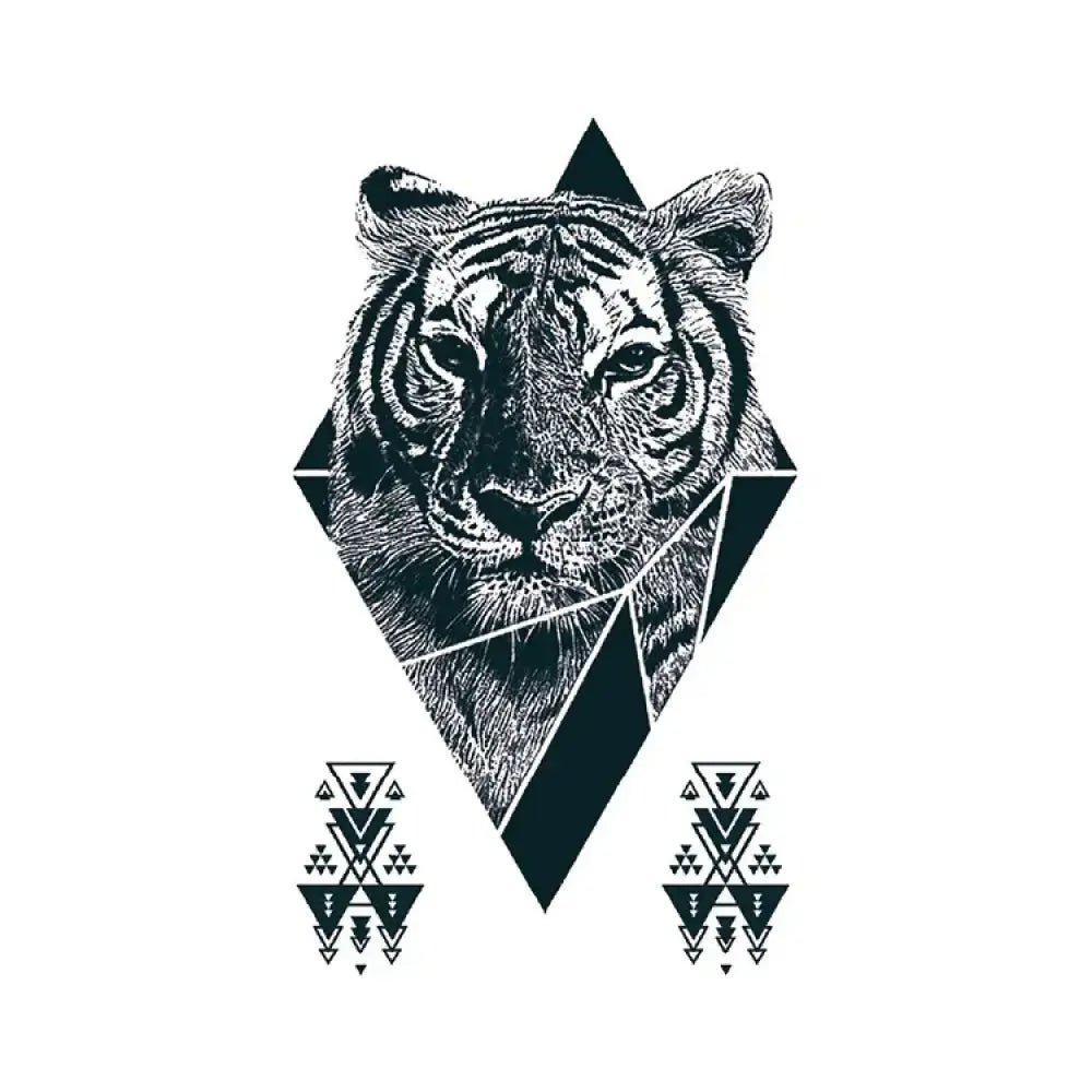 Tiger’s Gaze black ink temporary tattoo sticker of geometric tiger head