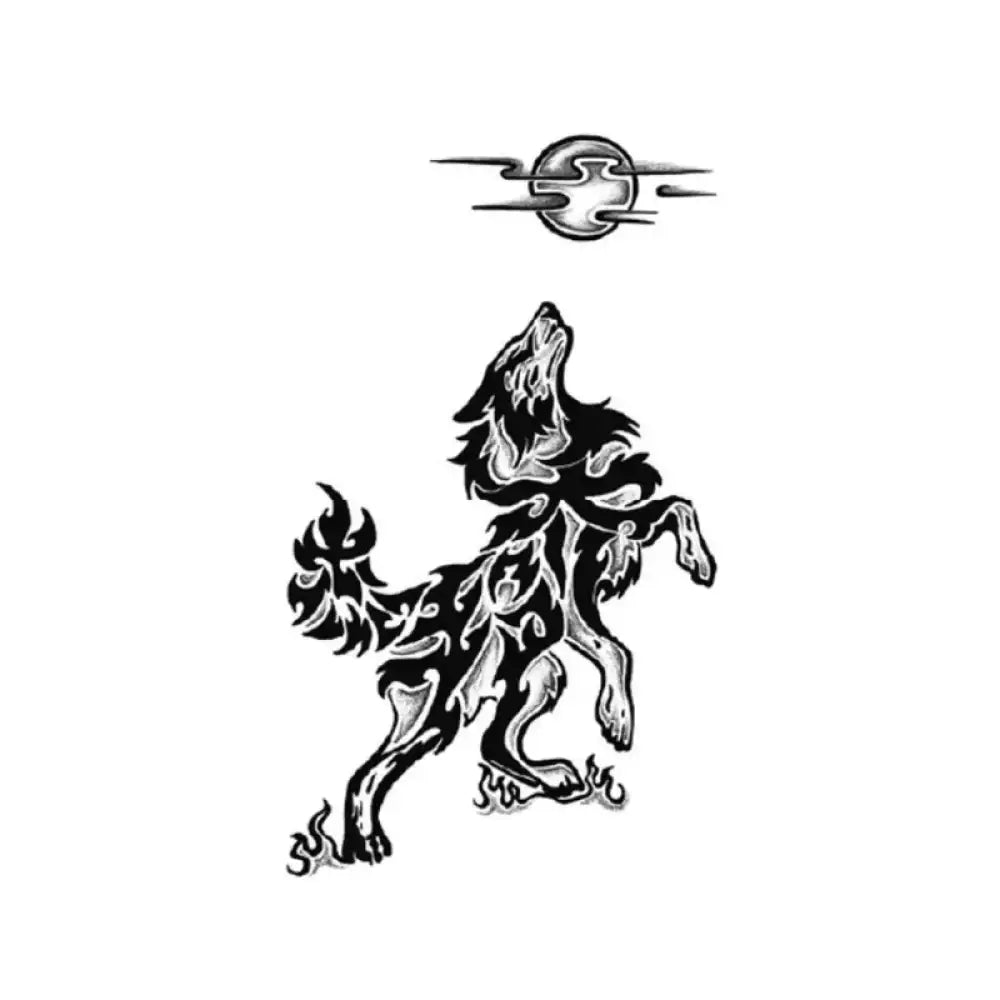 Tribal wolf howling under moon, small tattoo sticker design