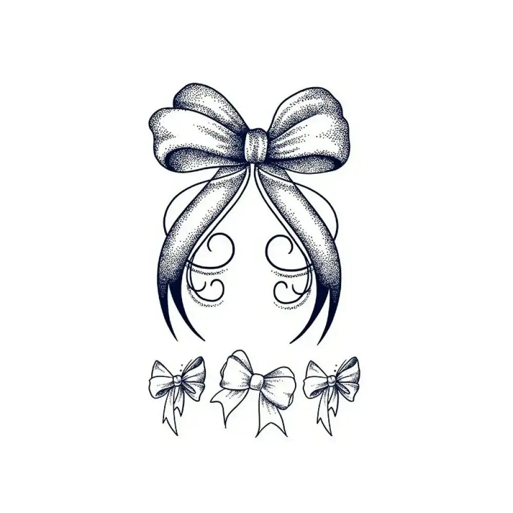Decorative vintage ribbon bow set with stippled tattoo-like design for elegant crafts