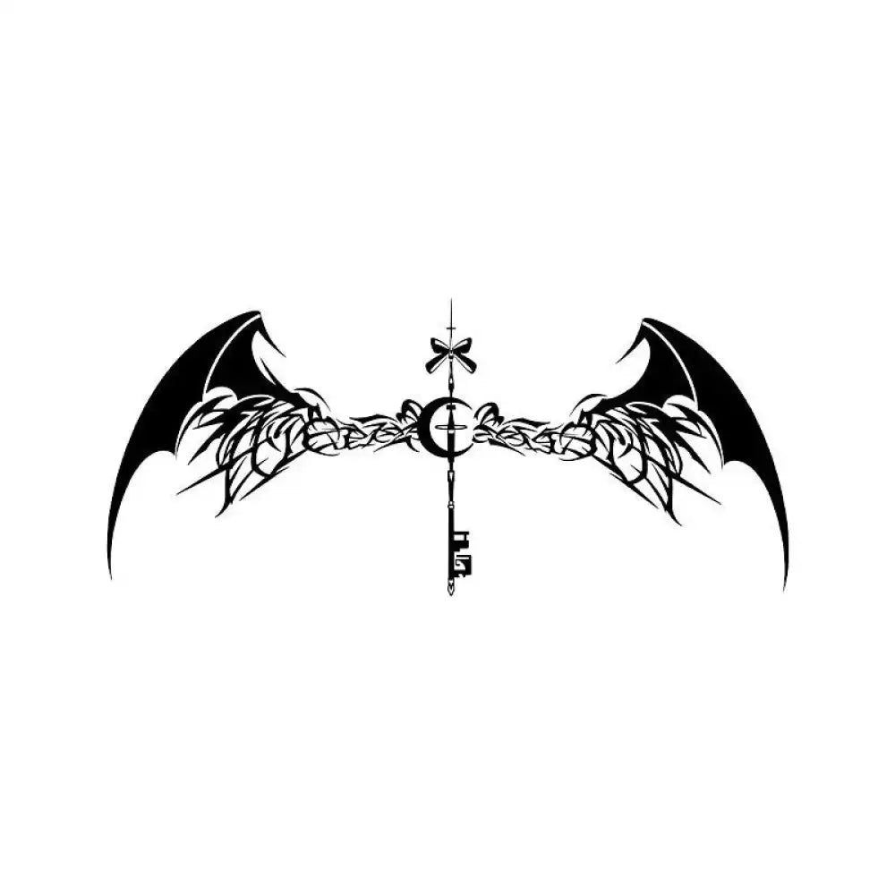 Stylized tattoo sticker featuring a winged key and chains from the Devil’s Key & Moon tattoo designs