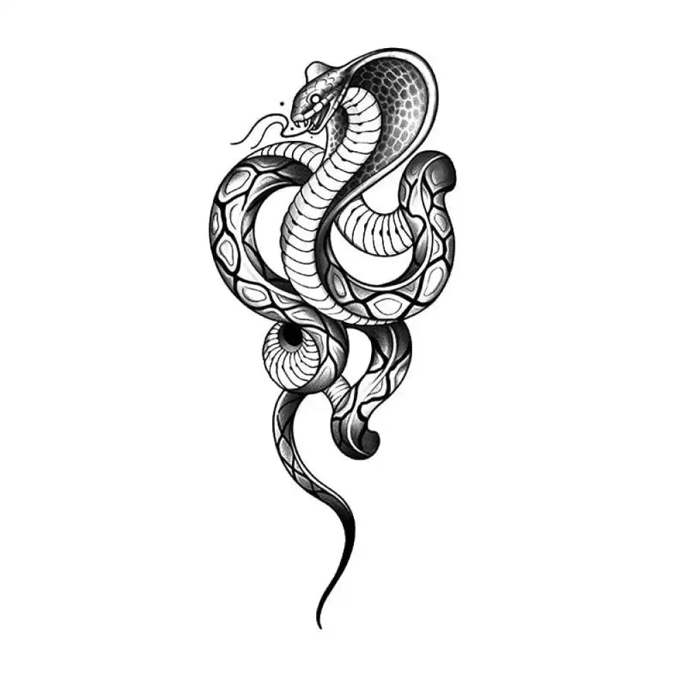 Black and white coiled cobra tattoo sticker with intricate patterns from Silent Strike