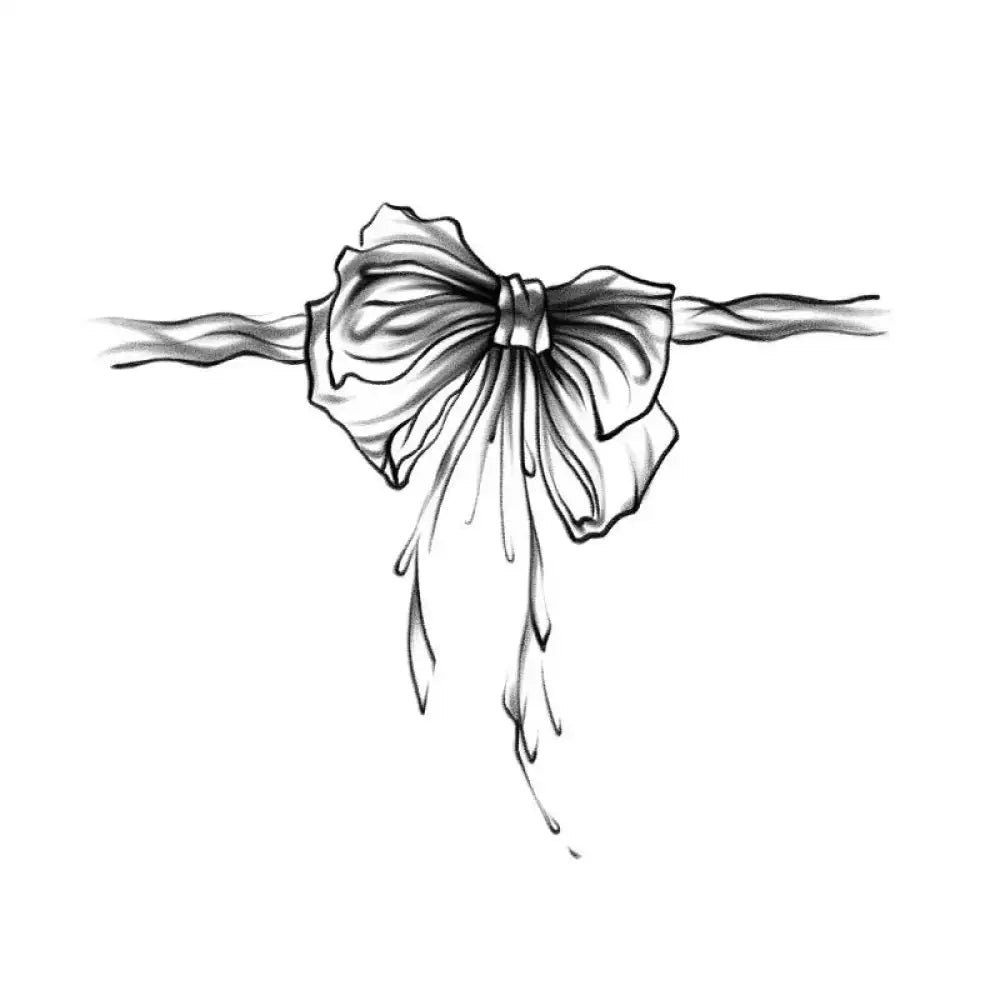 Hand-drawn pencil sketch of silk bow tattoo sticker design