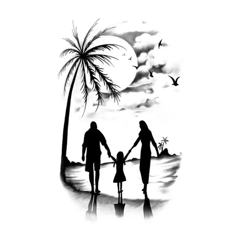 Family Beach Silhouette of a family walking on the beach at sunset