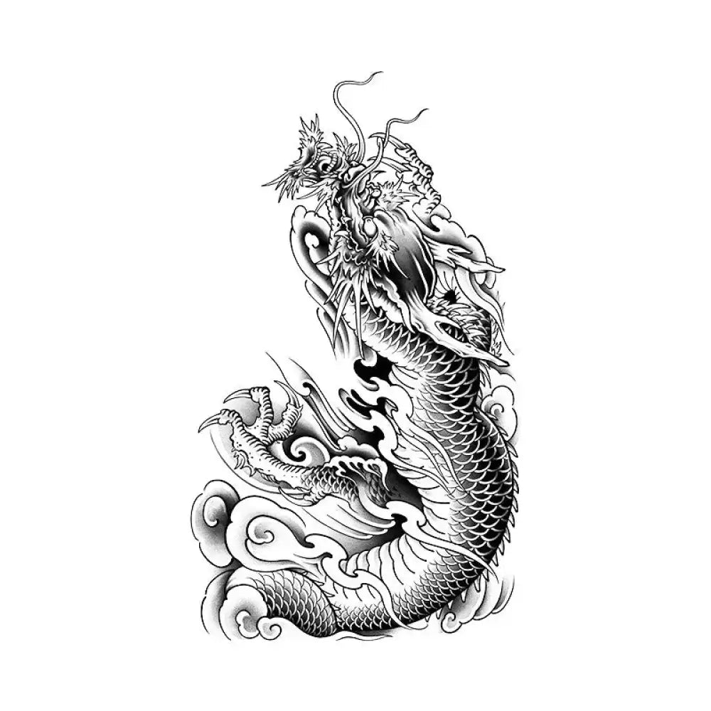 Black and white traditional Japanese dragon tattoo sticker design for small tattoos