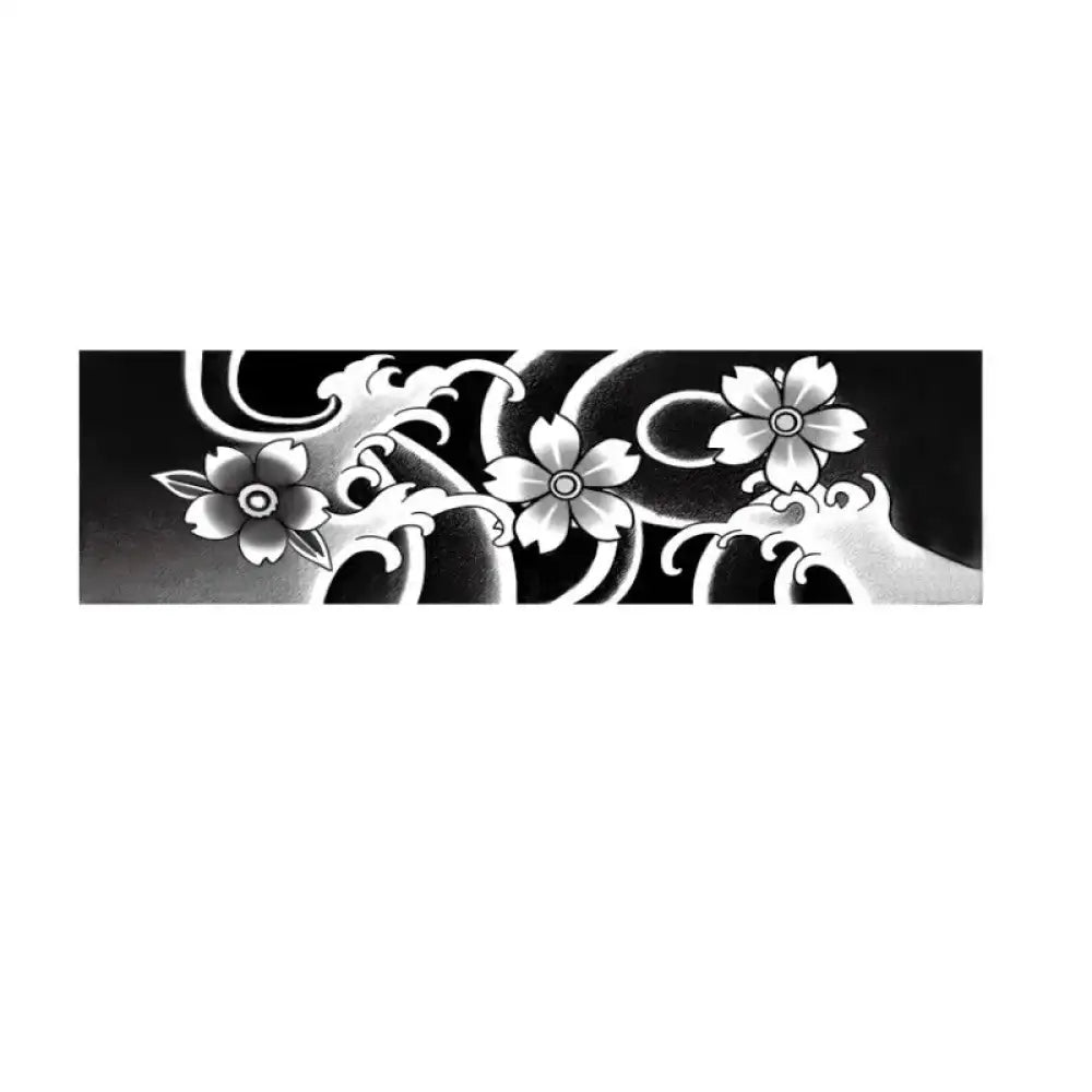Black and white Sakura Wave-1 small tattoo design with three flowers