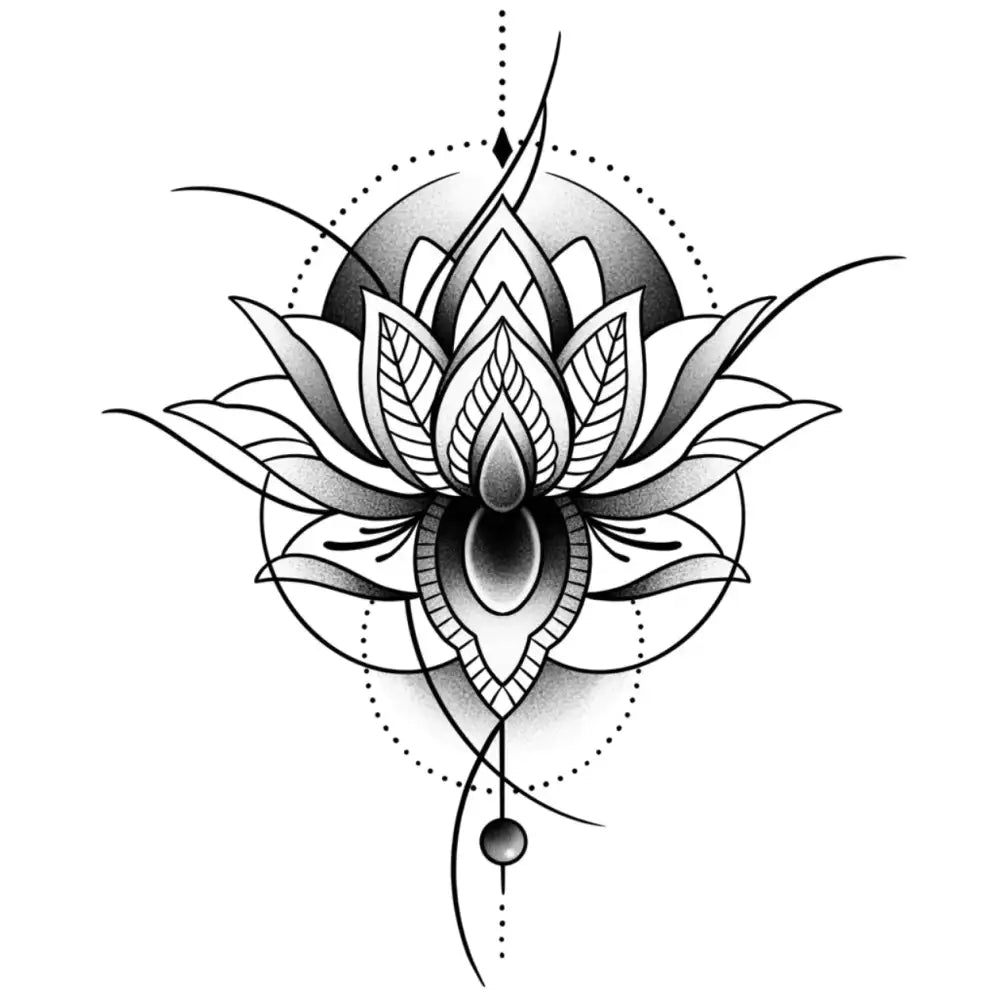Grayscale Soul Lotus tattoo sticker with geometric lotus design