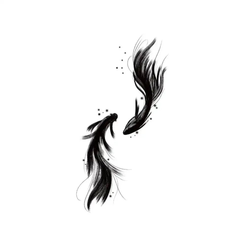 Stylized black tattoo sticker of two gold fishes dance with flowing fins