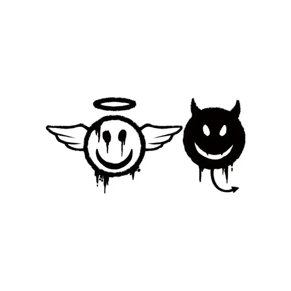 Graffiti-style angel and devil smiley faces tattoo sticker for small tattoos