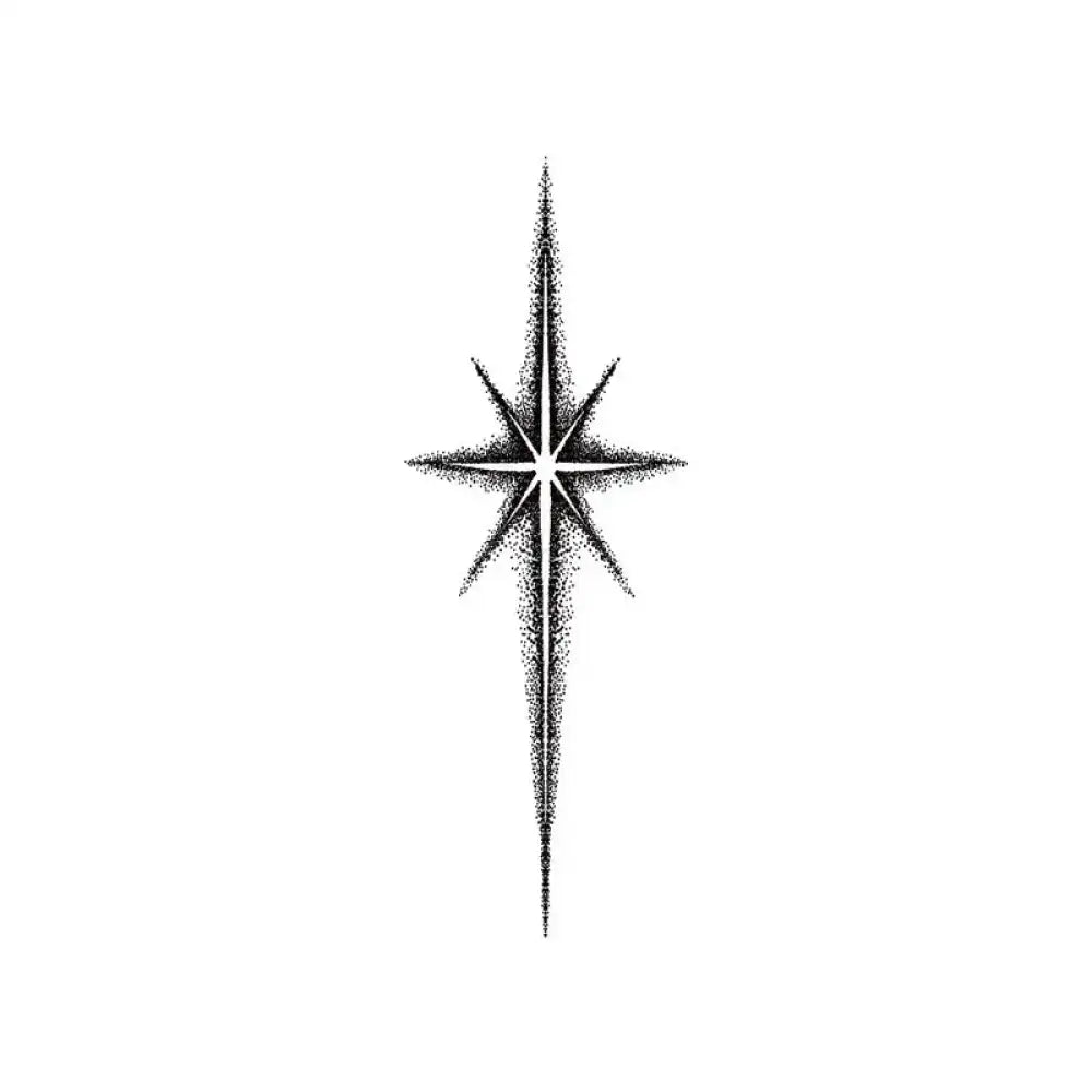 Starlight tattoo sticker featuring a black-and-white minimalist north star design
