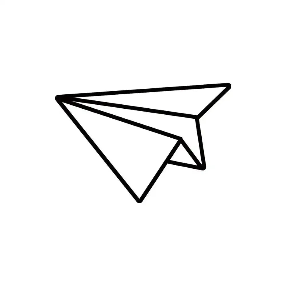 Black outline of a paper plane tattoo sticker for small tattoos and accessories