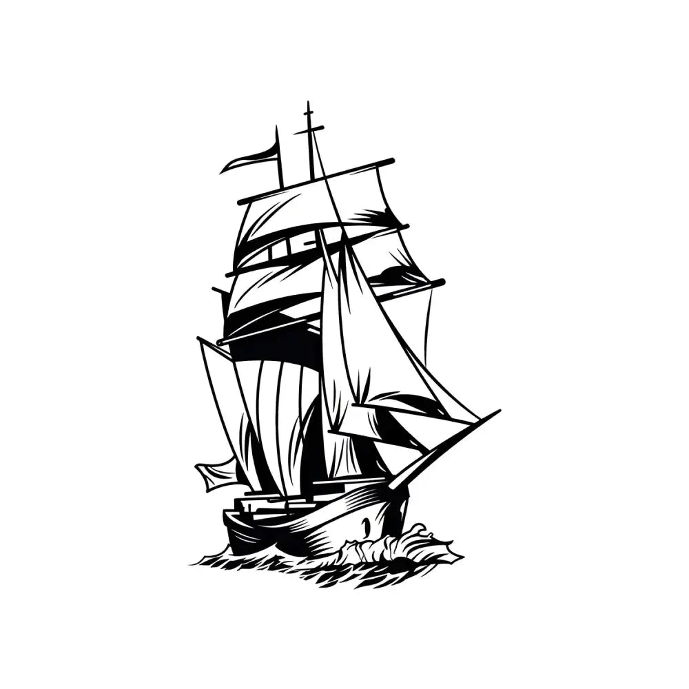 Black and white Galleon sailing ship tattoo design on waves