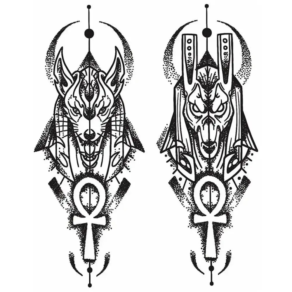 Anubis Twins with Ankh Cross Tattoo Sticker Design