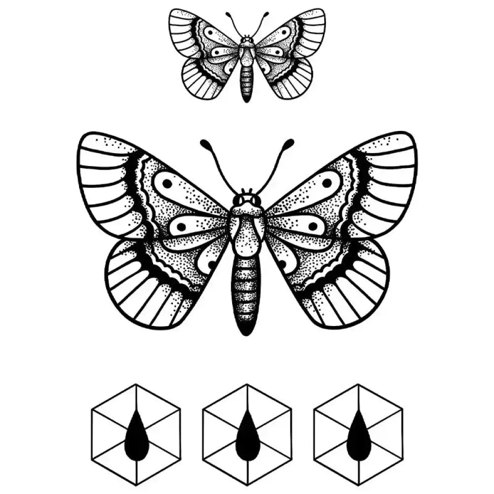 Black and white moth sacred geometry illustrations with geometric drop designs