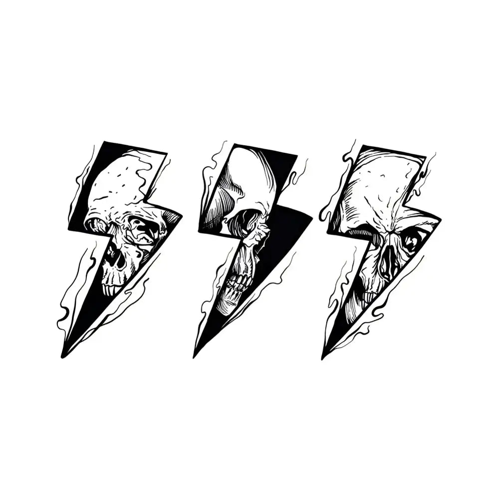 Skull Lightning tattoo sticker with three small skull bolts
