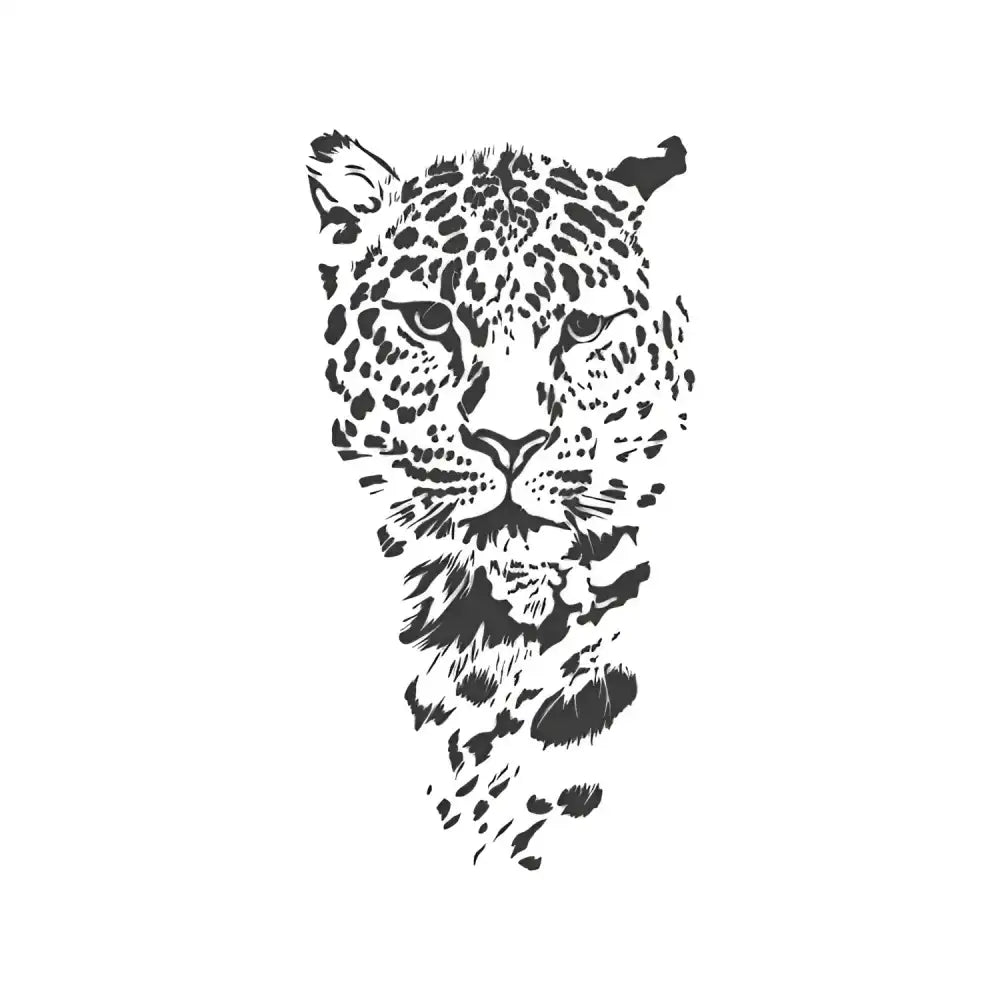Stylized black and white leopard head tattoo sticker design