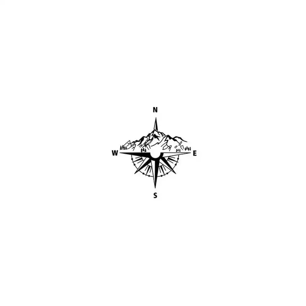 Mountain Compass tattoo sticker with compass rose and mountain range design