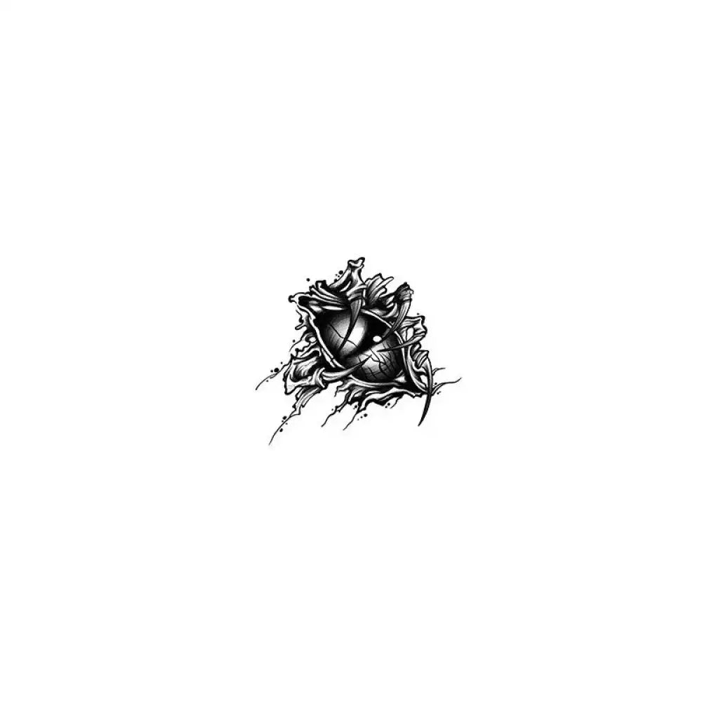 Black and white Dragon Eye tattoo sticker with a stylized cat-like eye tearing through a surface