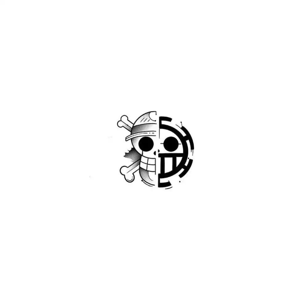 Split Luffy and Law Jolly Roger tattoo sticker design from One Piece