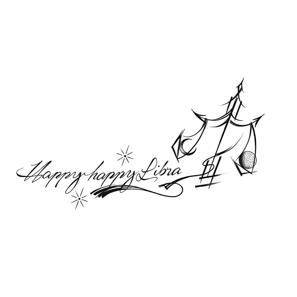 Happy Libra tattoo sticker with scales and sparkling accents
