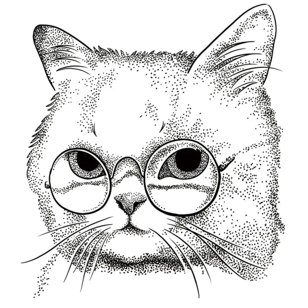 Dotwork cat with glasses line art tattoo sticker design