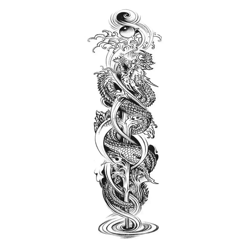 Intricate black and white dragon tattoo design for Rising Through Qi sticker
