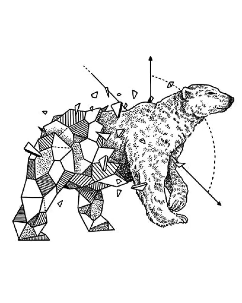 Stylized ice polar bear illustration in black and white