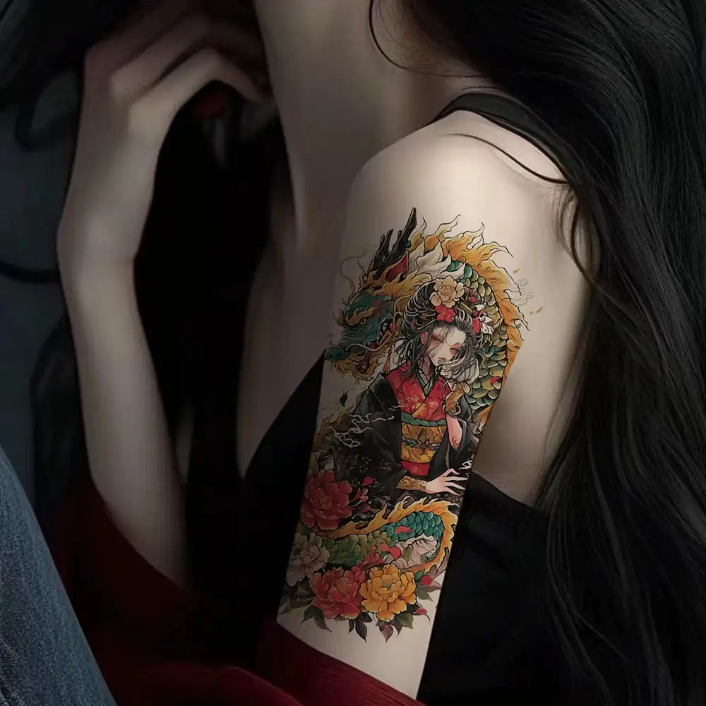 Floral Dragon Tattoo Sleeve featuring intricate tattoo designs for Dragon Girl product