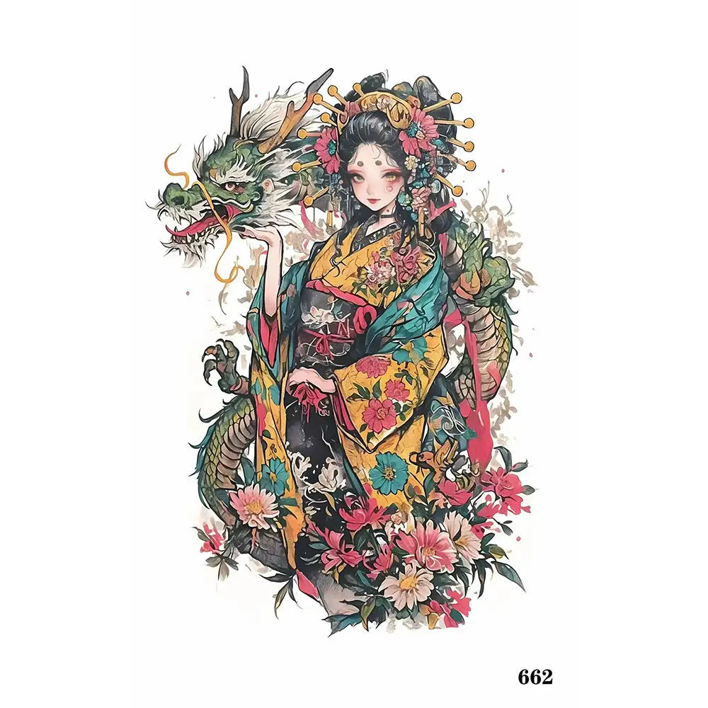 Dragon-themed Kimono dress with vibrant colors and intricate designs for stylish tattoo-inspired fashion